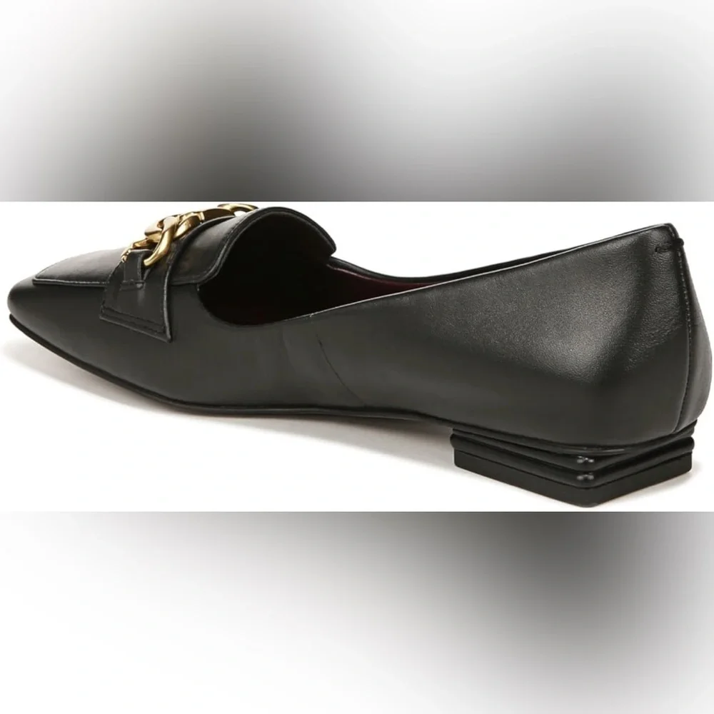 Franco Sarto women’s Tiari Elegant Black slip onLoafers w/ Gold Accent sz 8.5M